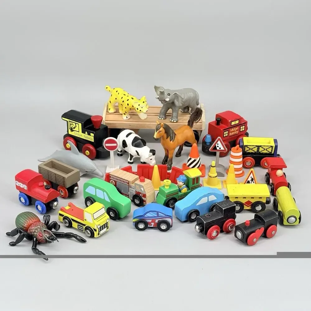 Mixed Brands Wooden Magnetic Trains & Vehicles + Animals & Extras Toy Lot